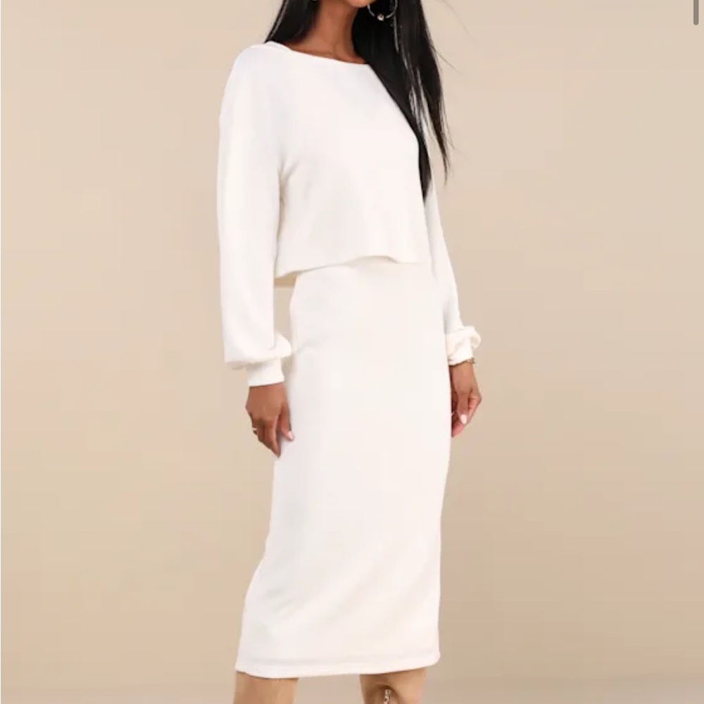 Lulus Marvelous Match Ivory Knit 2 Piece Sweater & Dress